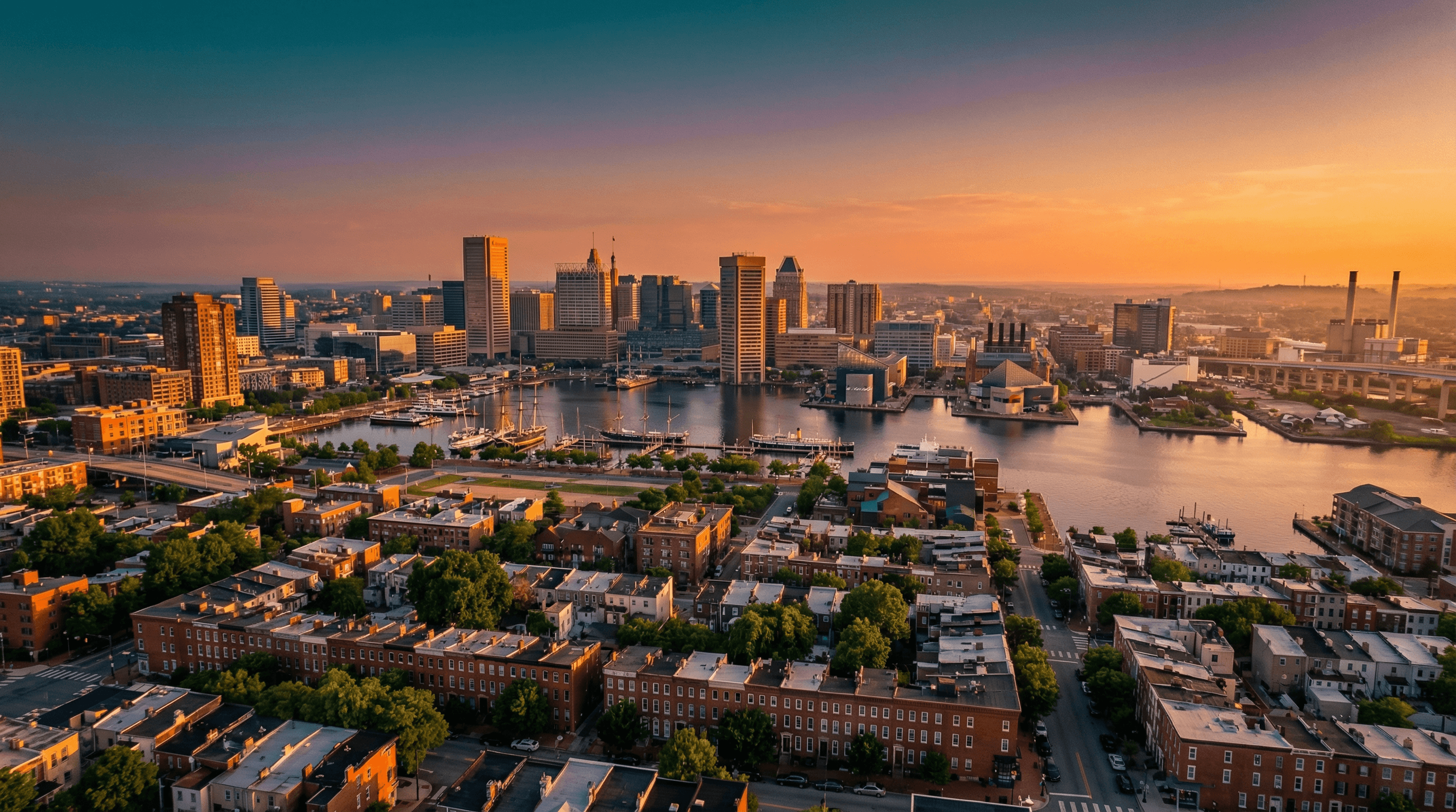 Baltimore skyline at sunset