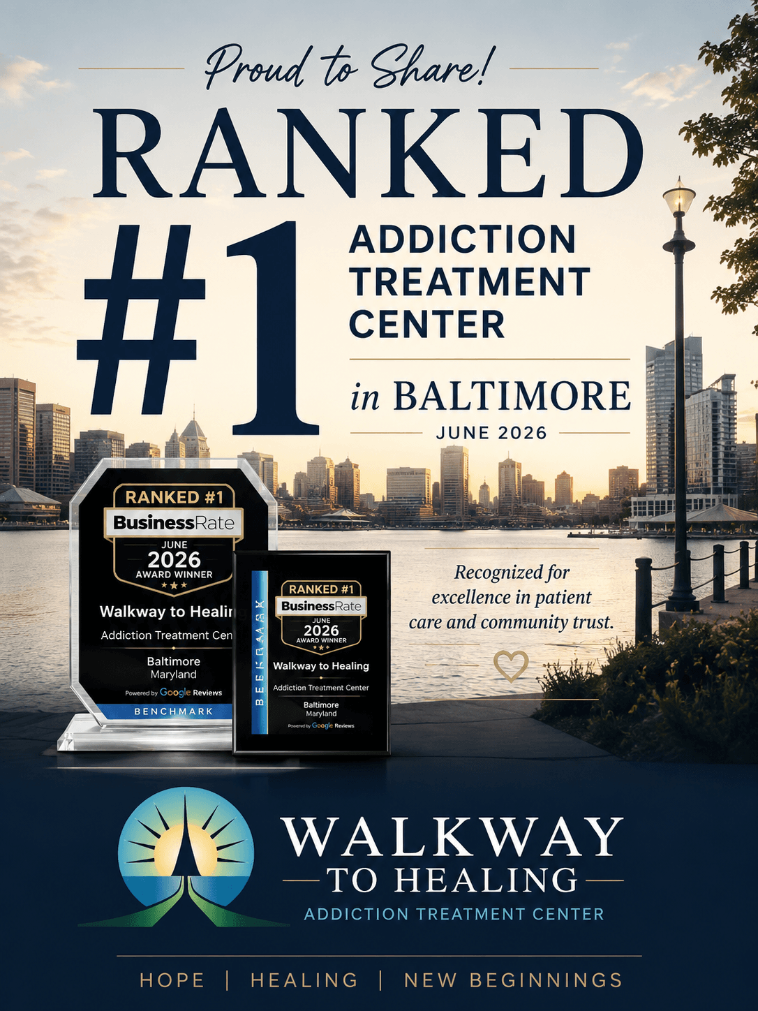 Ranked #1 Addiction Treatment Center in Baltimore — June 2026 BusinessRate Award, powered by Google Reviews
